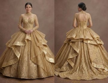 Quinceañera Ball Gown Gold Glitter Tulle Luxury Gala