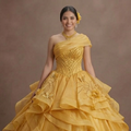 Quinceañera Ball Gown Golden Yellow Organza Festive Party