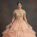 Quinceañera Ball Gown Peach Tulle Outdoor Party