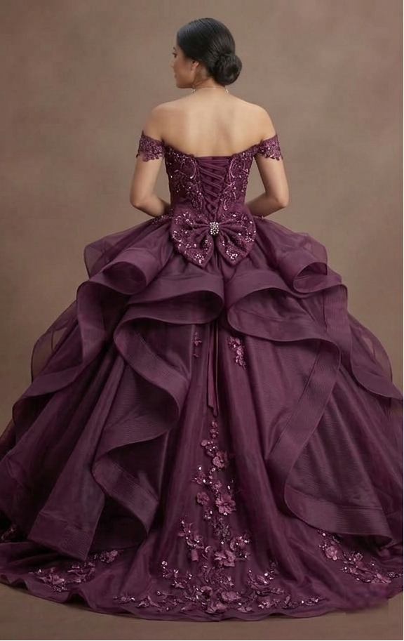 Quinceañera Ball Gown Plum Organza Elegant Reception