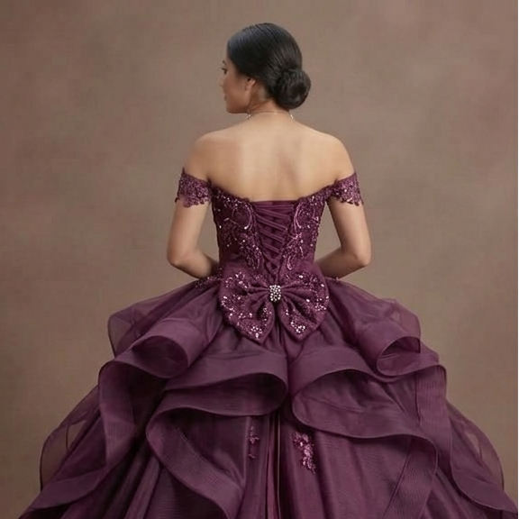 Quinceañera Ball Gown Plum Organza Elegant Reception