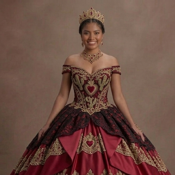 Quinceañera Ball Gown Red Lace Traditional Celebration
