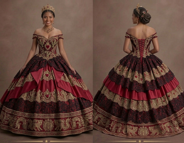 Quinceañera Ball Gown Red Lace Traditional Celebration