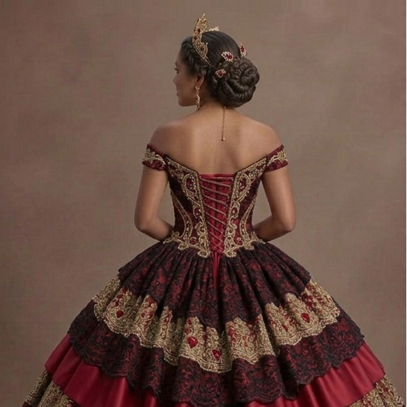 Quinceañera Ball Gown Red Lace Traditional Celebration