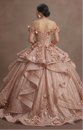 Quinceañera Ball Gown Rose Gold Glitter Tulle Glam Party
