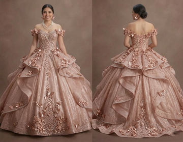 Quinceañera Ball Gown Rose Gold Glitter Tulle Glam Party