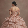 Quinceañera Ball Gown Rose Gold Glitter Tulle Glam Party