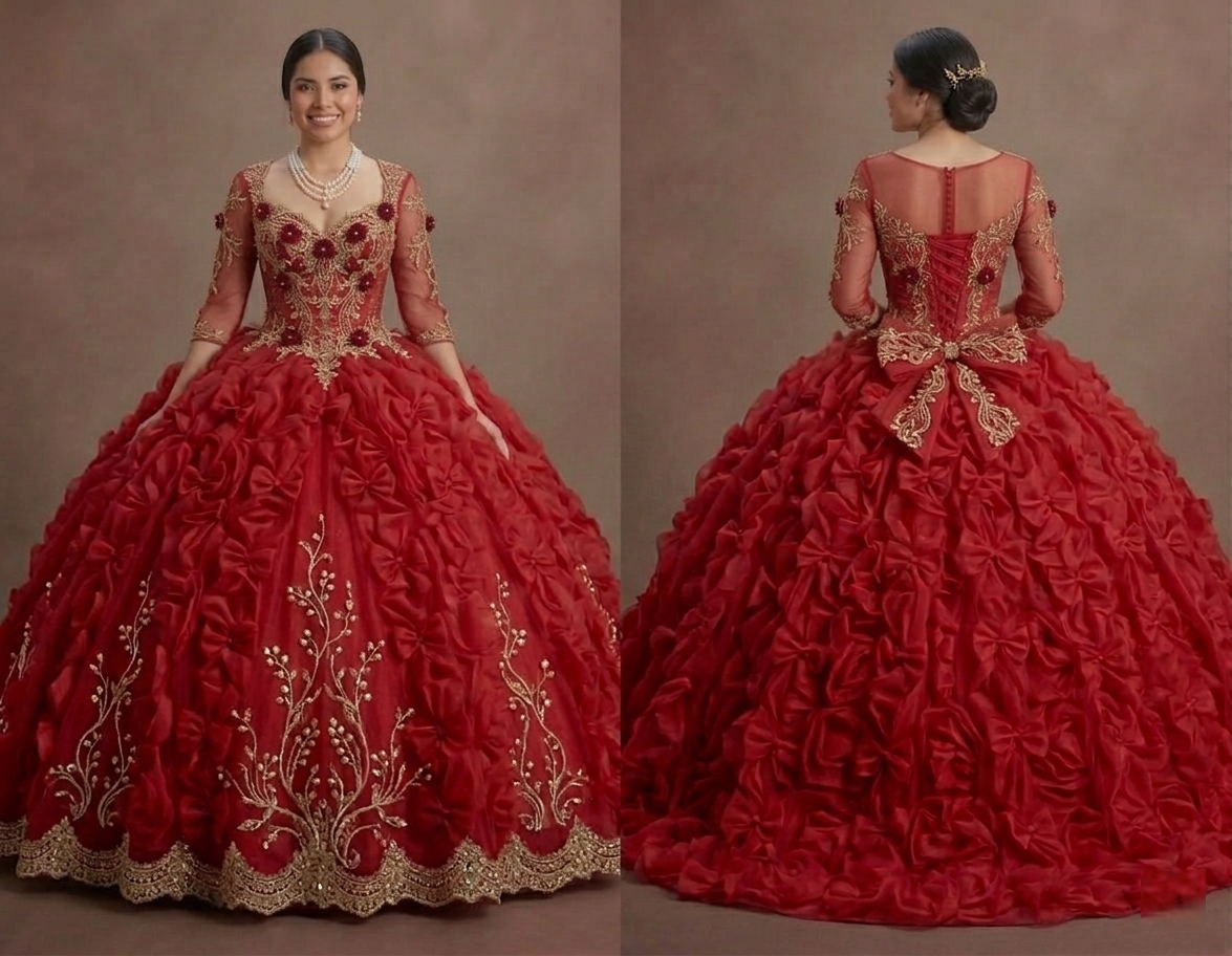 Quinceañera Ball Gown Scarlet Red Tulle Traditional Ball