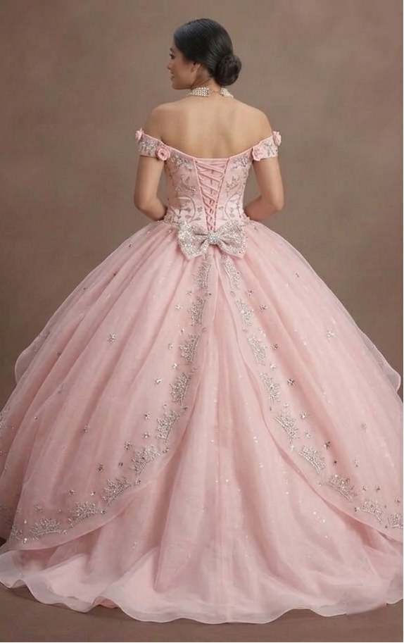 Quinceañera Ball Gown Soft Pink Organza Princess Theme