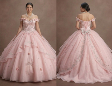 Quinceañera Ball Gown Soft Pink Organza Princess Theme