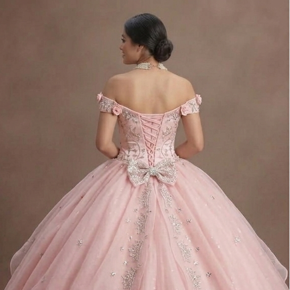 Quinceañera Ball Gown Soft Pink Organza Princess Theme