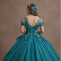 Quinceañera Ball Gown Teal Organza Royal Event
