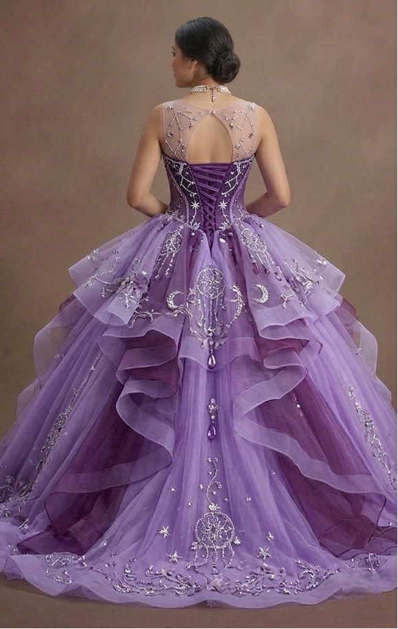 Quinceañera Ball Gown Violet Tulle Fantasy Theme