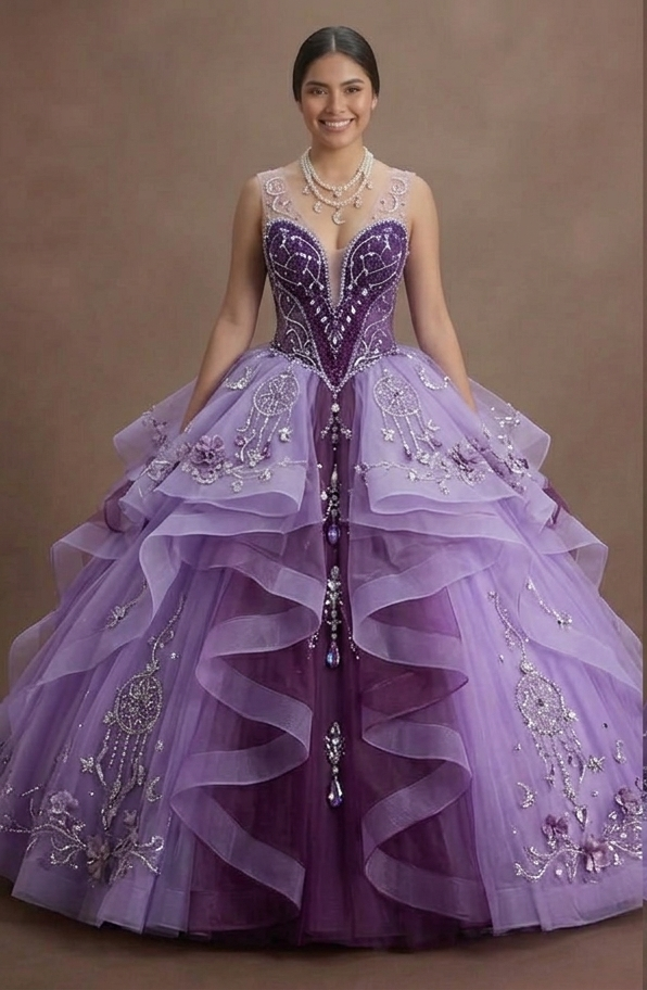 Quinceañera Ball Gown Violet Tulle Fantasy Theme