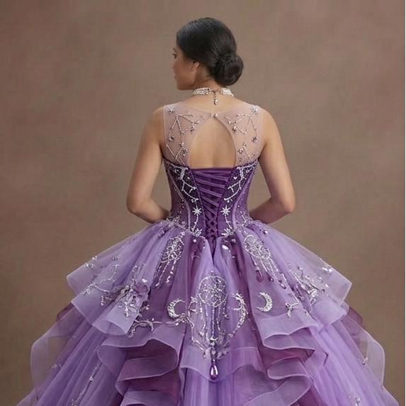 Quinceañera Ball Gown Violet Tulle Fantasy Theme