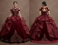 Quinceañera Ball Gown Wine Red Velvet Evening Gala