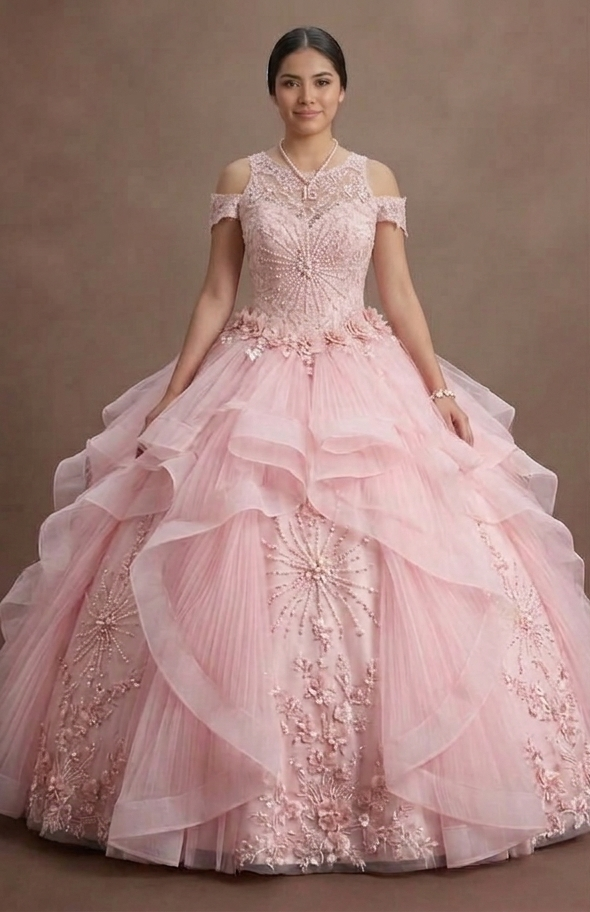 Quinceañera Dress Baby Pink Tulle Sweet 15 Party