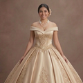 Quinceañera Dress Champagne Gold Lace Luxury Reception