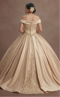 Quinceañera Dress Champagne Gold Lace Luxury Reception