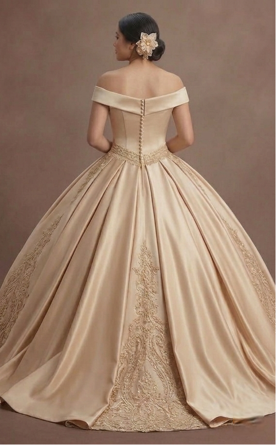Quinceañera Dress Champagne Gold Lace Luxury Reception