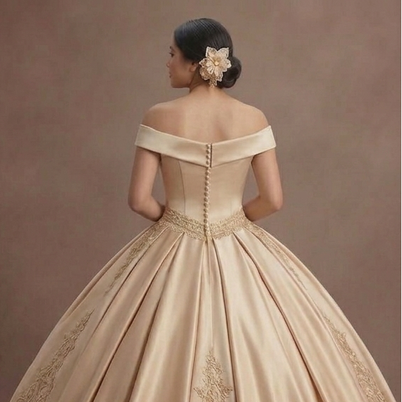 Quinceañera Dress Champagne Gold Lace Luxury Reception