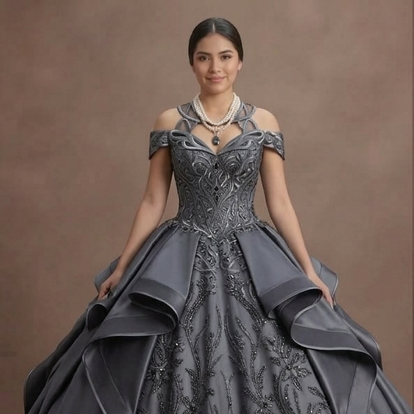 Quinceañera Dress Charcoal Gray Satin Modern Formal