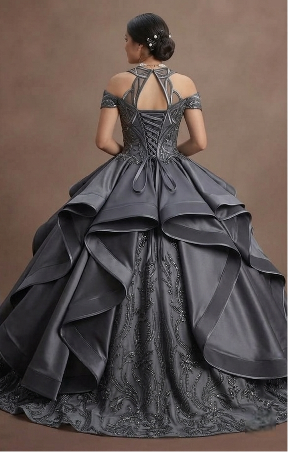 Quinceañera Dress Charcoal Gray Satin Modern Formal