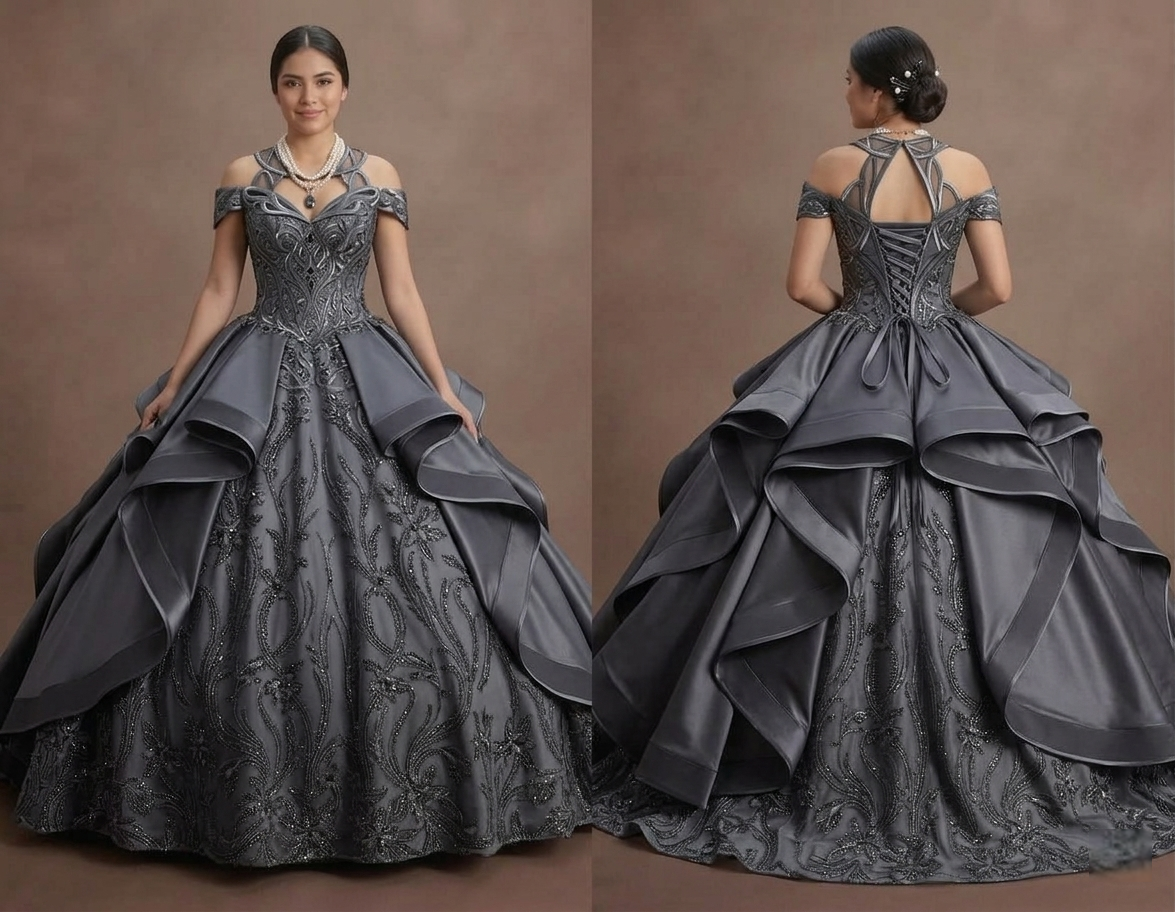 Quinceañera Dress Charcoal Gray Satin Modern Formal