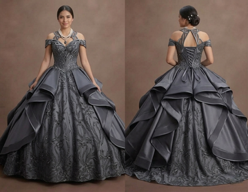 Quinceañera Dress Charcoal Gray Satin Modern Formal