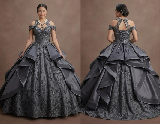 Quinceañera Dress Charcoal Gray Satin Modern Formal
