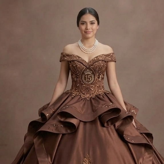 Quinceañera Dress Chocolate Brown Satin Autumn Event