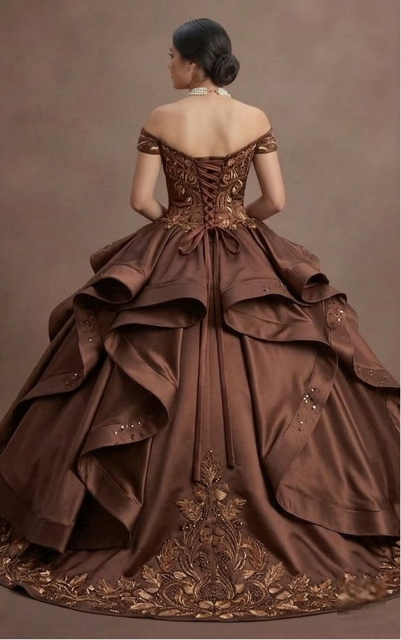 Quinceañera Dress Chocolate Brown Satin Autumn Event
