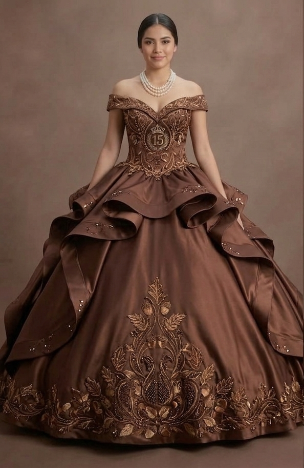 Quinceañera Dress Chocolate Brown Satin Autumn Event