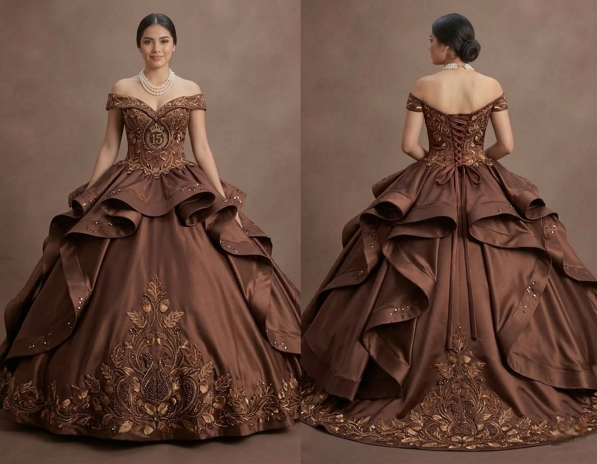 Quinceañera Dress Chocolate Brown Satin Autumn Event