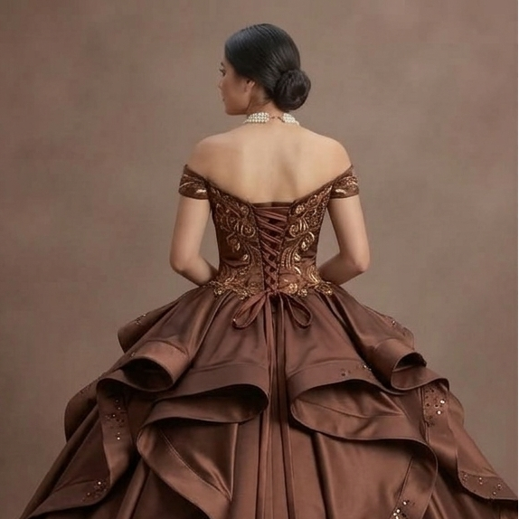 Quinceañera Dress Chocolate Brown Satin Autumn Event