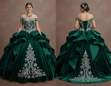 Quinceañera Dress Emerald Green Velvet Winter Royal Theme