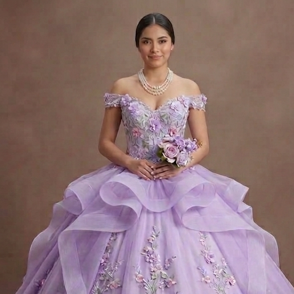 Quinceañera Dress Lilac Lace Garden Celebration