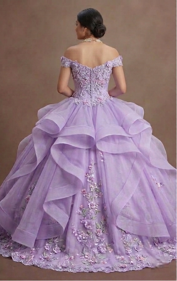 Quinceañera Dress Lilac Lace Garden Celebration