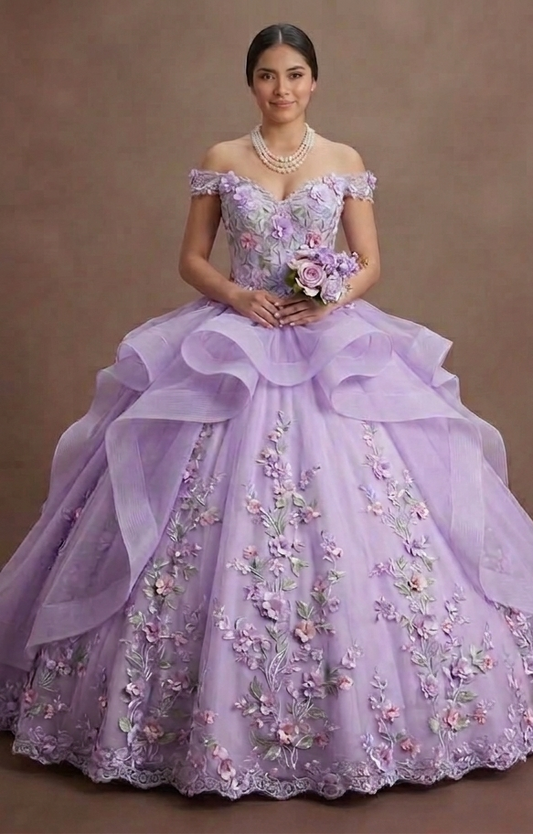 Quinceañera Dress Lilac Lace Garden Celebration
