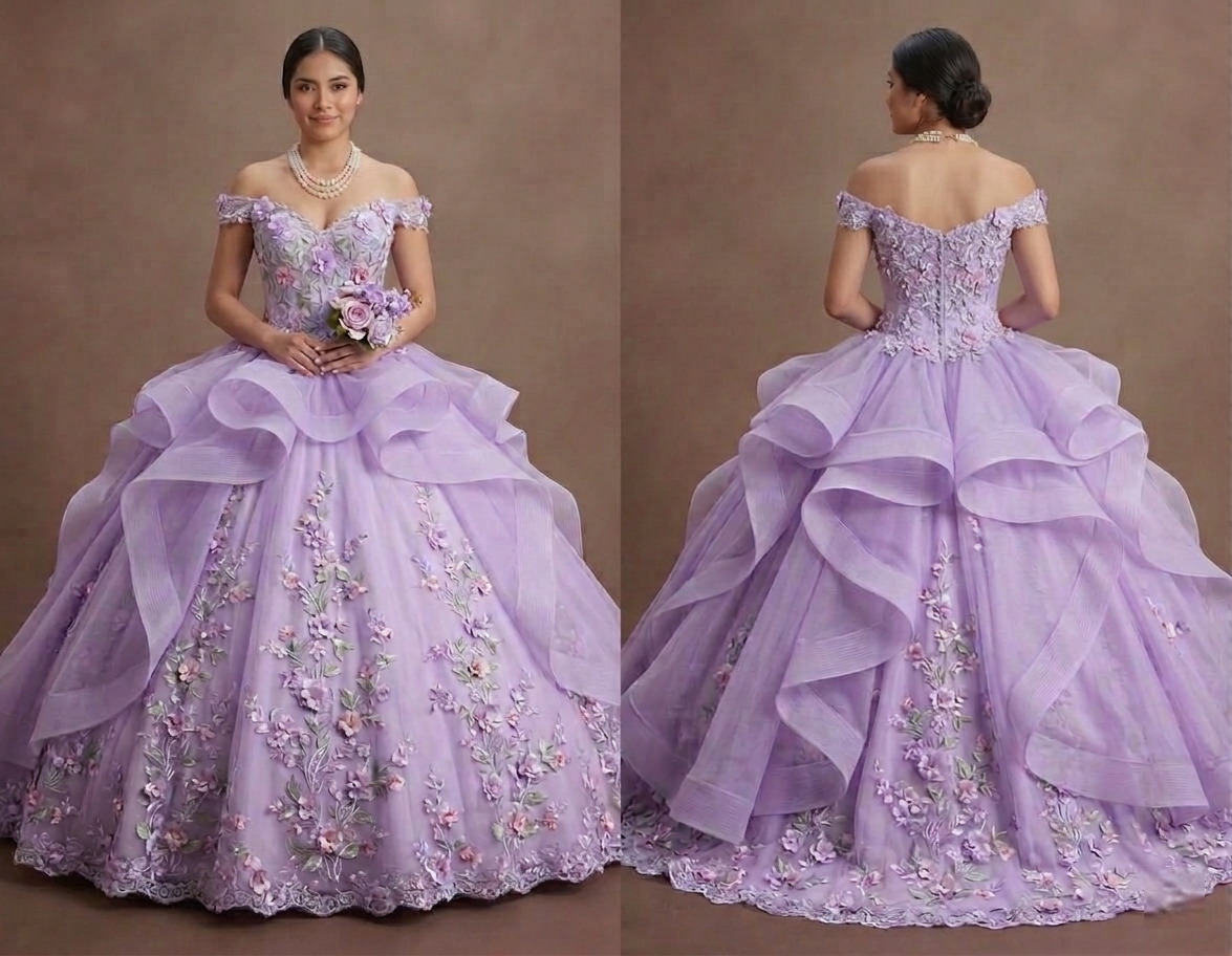Quinceañera Dress Lilac Lace Garden Celebration