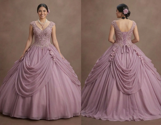 Quinceañera Dress Mauve Chiffon Romantic Evening