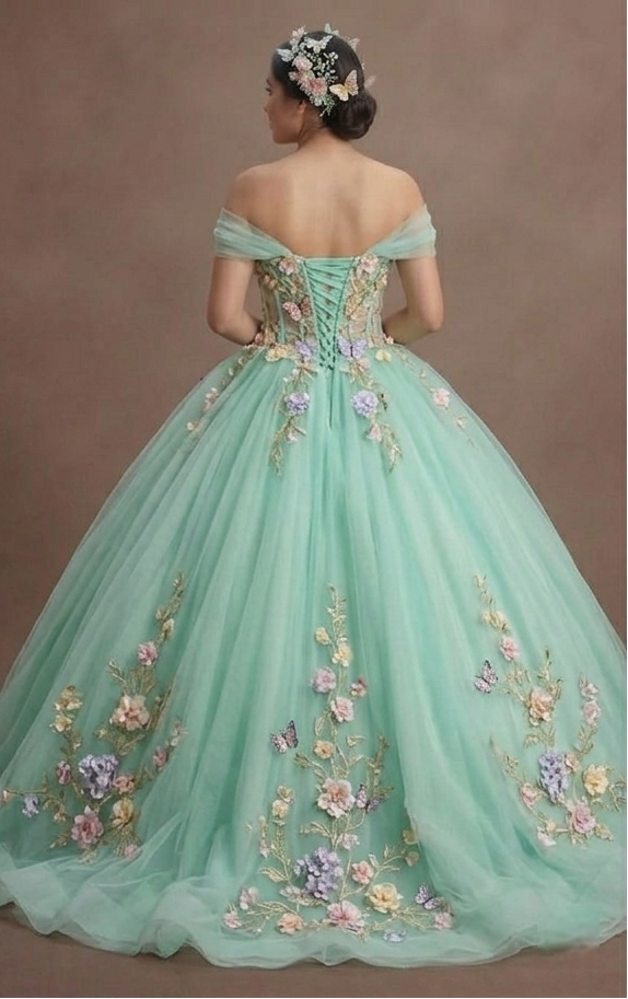 Quinceañera Dress Mint Green Tulle Spring Garden