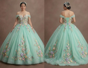 Quinceañera Dress Mint Green Tulle Spring Garden
