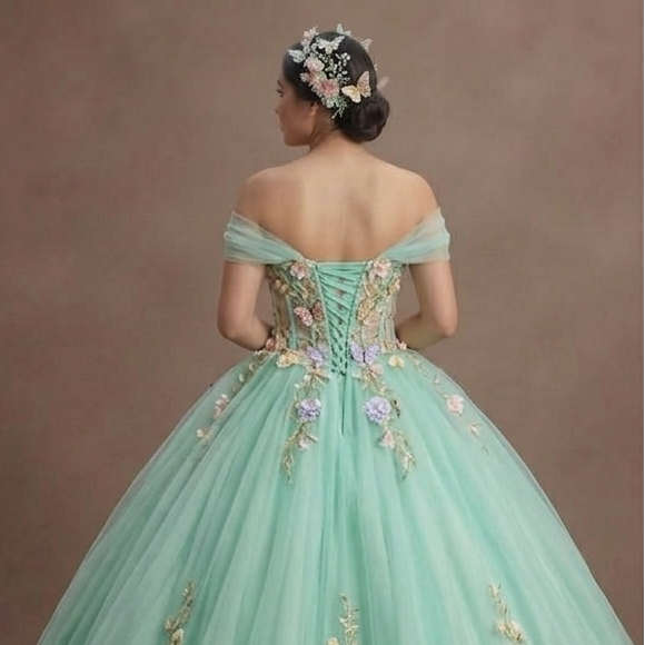 Quinceañera Dress Mint Green Tulle Spring Garden