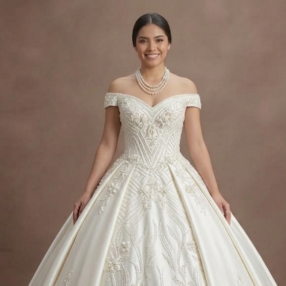 Quinceañera Dress Pearl White Satin Classic Ballroom