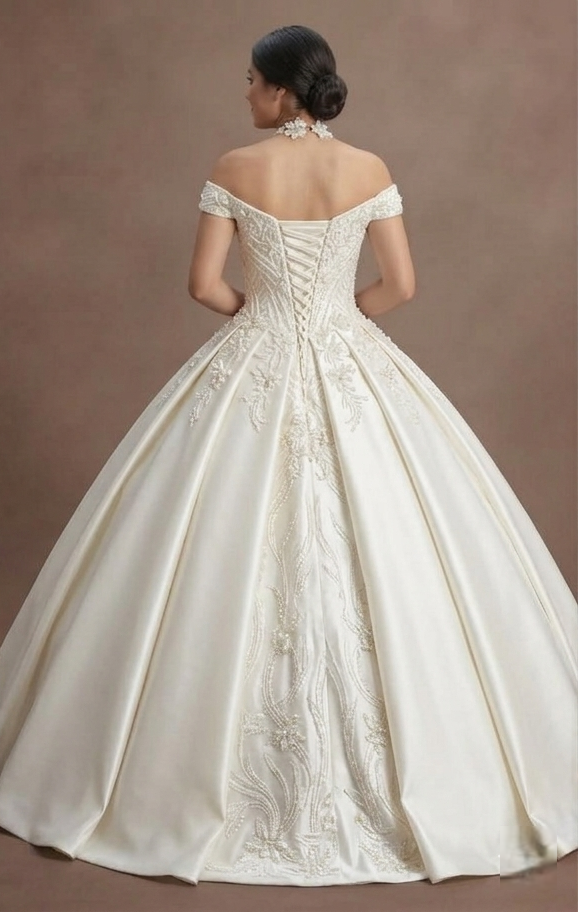 Quinceañera Dress Pearl White Satin Classic Ballroom