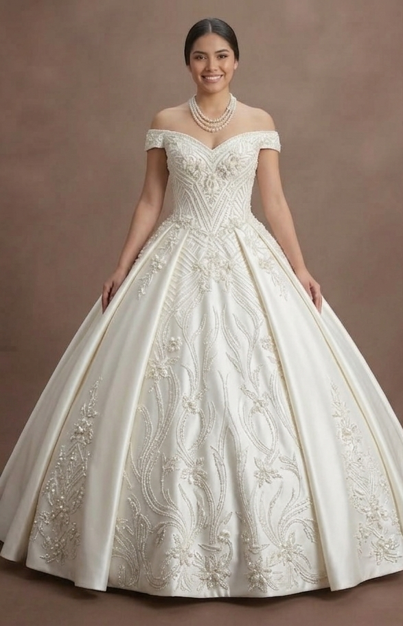 Quinceañera Dress Pearl White Satin Classic Ballroom