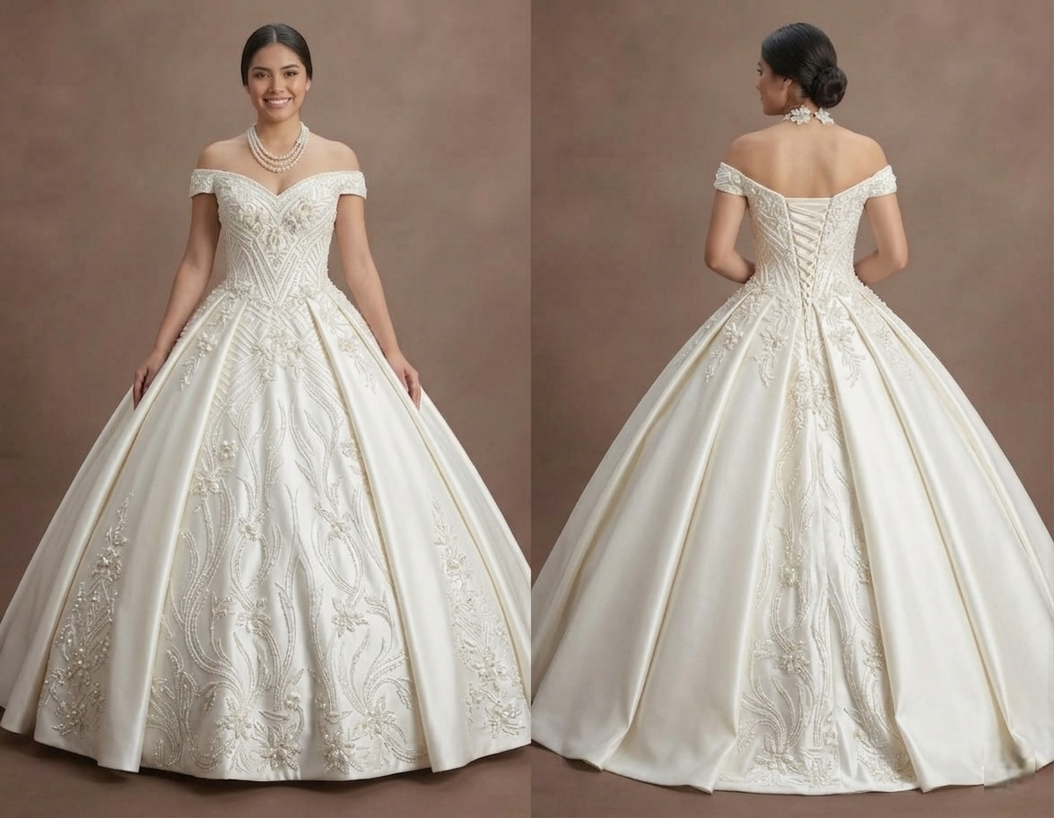 Quinceañera Dress Pearl White Satin Classic Ballroom