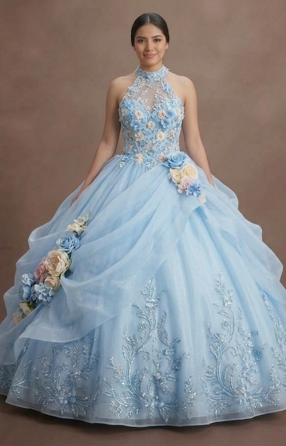 Quinceañera Dress Powder Blue Organza Garden Party