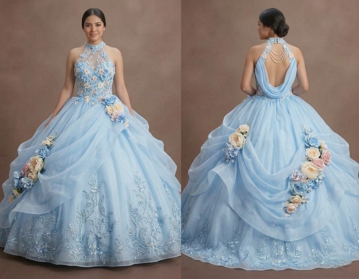 Quinceañera Dress Powder Blue Organza Garden Party